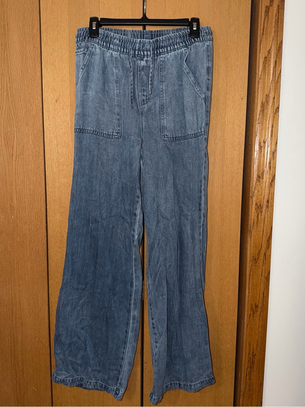 Thread & Supply Light Wash Blue Denim Pull-On Wide Leg Pants